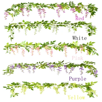 1.8 M Wisteria Umelý Kvet Viniča Ivy Garland Rastliny Svadobné Arch Kazetového Podhľadu Záhrada Zavesenie Na Stenu Dekor Ratan Reťazec