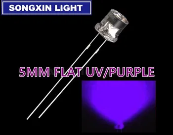 200pcs 5 mm Transparentné UV Fialové Svetlo Flat Top 5 mm Ultra Jasný širokouhlý Ultrafialové 395nm - 400 nm Svetlo Emitujúca Dióda LED