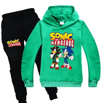 2020 Deti kawaii anime Super Sonic tlač dieťa Hoodies nastaviť Cartoon Ježko Mikina Chlapcov Deti zips kabát nohavice tričko 497