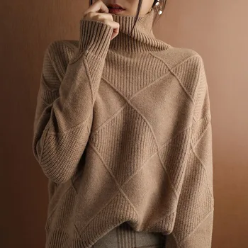 2020 jesenné a zimné nové žien pulóver sveter pribrala teplo móda veľkosť pletené vlnené svetre vysoký golier 1834