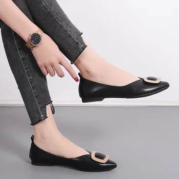 2020 Letné Byty Topánky Ženy Móda špeciálne kovové pracky PU Kožené Módne Balerína Topánky Pre Ženy