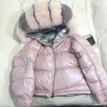 2020 zimná bunda ženy, skutočné kožušinový kabát prírodné fox kožušiny golier voľné krátka srsť sliver, biela kačica nadol bunda kórejské oblečenie