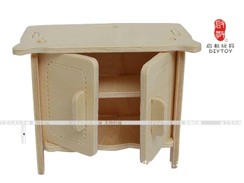 3D Doll House MINI DIY woorden puzzle skladačka nábytok, stoličky, skrine tabuľka Vzdelávacie hračka 3703