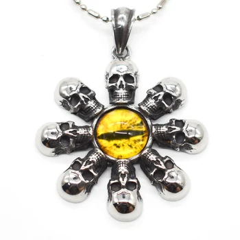 AMUMIU Žlté Oči Lebky Kostra Módne Šperky z Nerezovej Ocele Náhrdelník Prívesok Muži Ženy Punk Veľkoobchod Darčeky HP272
