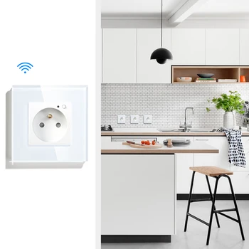 BSEED Wifi Smart Sieťovej Zásuvky Francúzsko Štandardné Krištáľové Sklo Panel Elektrickej Zásuvky, 3 Farby Biela Čierna Zlatá Pracovať S Tuya