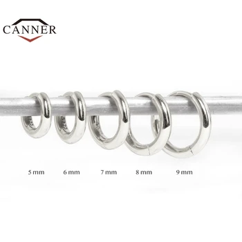 CANNER 5/6/7/8/9mm Reálne 925 Sterling Silver Hoop Náušnice pre Ženy Piercing Earings Kolo Kruhu Náušnice Šperky pendientes