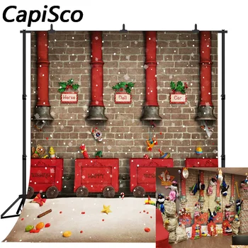 Capisco Toy factory snehu Červený vlak Vianočný Dekor Fotografie Prostredí Prispôsobené Fotografického Pozadia Pre Photo Studio 72906