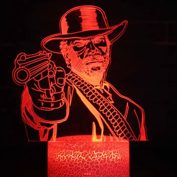 Chytrý Telefón Ovládať Hru Red Dead Revolver 3D Noc Lampa RGB LED Svetlá stolná Lampa Deti Darčeky 7 Farieb Spálne Dekorácie 5648