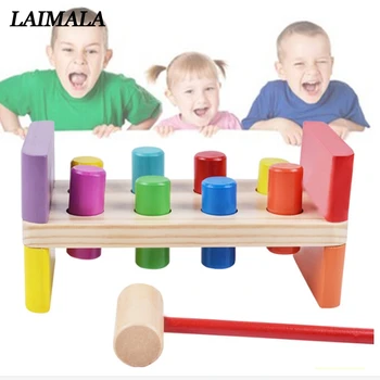 Drevené Búšenie Lavica Hammer Deti Hračiek Multifunkčný Nástroj Údržby Box Dieťa Matica Zmes