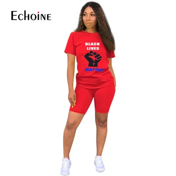 Echoine 2020 lete Ženy Päsť tlač šport tee topy šortky vyhovovali dve kus nastaviť módne tepláková súprava zodpovedajúce nastavenie oblečenie sweatsuit 1664