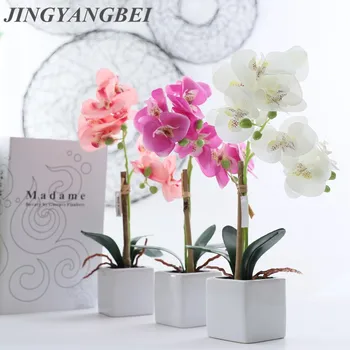 Hodváb Motýľ Orchidea Keramiky Bonsai Umelé Kvety s Listami Váza Set Home Decor Svadobné Dekorácie Črepníkové Rastliny
