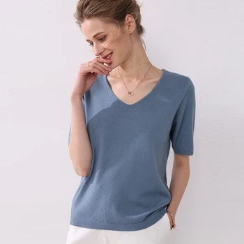 Jeseň ženy Tričká s krátkymi rukávmi, tvaru letné krátke bežné pevné módne žena pletenie sveter topy tees