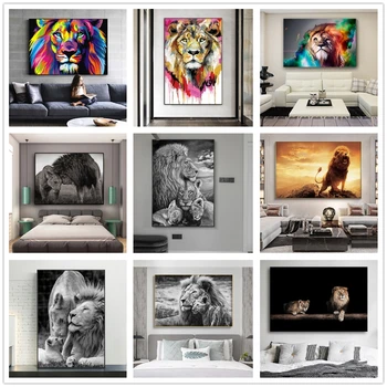 Lions Head to Head Čierne a Biele Plátno Umenie Maľovaní Plagátov a Vytlačí Škandinávskych Cuadros Wall Art Obrázok pre Obývacia Izba