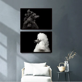 Maliarske plátno Ušľachtilý Pudel Čierne A Biele Steny Umenie Plagáty a Tlačí Fotografie pre Obývacej Izby, Spálne Dekorácie Domova