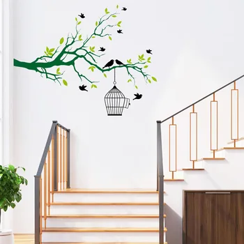 Nordic Pobočiek Birdcage Stenu, Nálepky pre Spálne, Obývacia izba Dekor Zelenej listovej Vinylové Nálepky na Dvere Home Decor Art nástenné Maľby urob si sám 41756