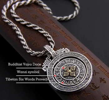 NOVÉ 925 Silver Tibetskej OM Šesť Slov Prívesok Šterlingov Tibetskej Dordže Prívesok Vintage Čistého Striebra Budhistické Vajra Prívesok 98194