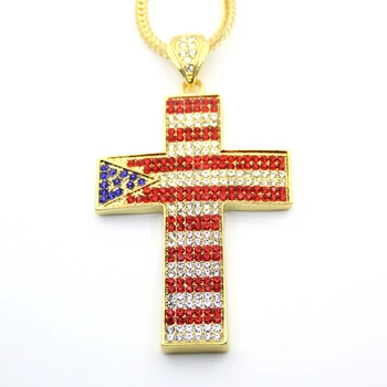 Nový Crystal Puerto Rico vlajke Kríž prívesok Hip hop Náhrdelník Šperky Bling Bling Ľadový Sa N626