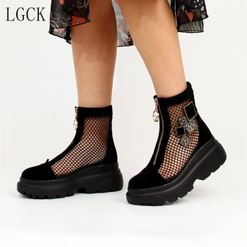 Plus Veľkosť 34-42 Pravej Kože Ženy, Sandále V Pohode, Členkové Topánky Oka Sandalias Duté Platformu Crystal Zip Módne Zapatos Mujer 871