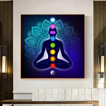Plátno Maliarske Umenie Plagáty Vytlačí Indickej Buddha Meditácie 7 Čakra Jogy Športový Múr Umenie na Obývacia Izba, Spálňa bez rámu