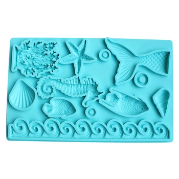 Podmorský Svet Conch Shell Formy 3D DIY Praktické Vlna Hviezdy Fondant Cake Decoration Silikónové Razba Formy K569 80708
