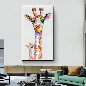 QKART Wall Art Plátno Tlačiť Zvierat Obrázok Žirafa Rodiny Maľovanie Na Obývacia Izba Domova Bez Rámu 1772