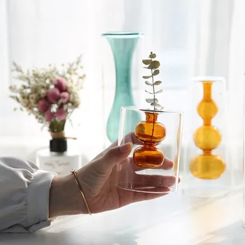 Sklo Kvetinové Vázy Crystal Ball Transparentné Double-Layer Znečistený Hydroponické Farebné Akvakultúry Fľaša Domáce Dekorácie Ornament 1372