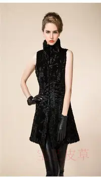 Skutočné karakul ovčie kožušiny vesta čierne farbivo baránok na srsť dlhá vesta dizajn 2016