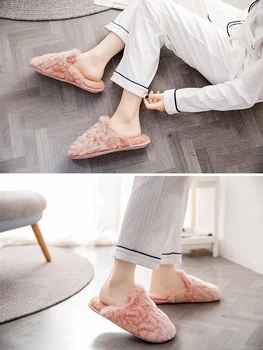 Sladké chlpaté Bunny králik Japonský mäkké domov topánky ženy office papuče topánky non-slip pohodlné vnútorné listy žena papuče
