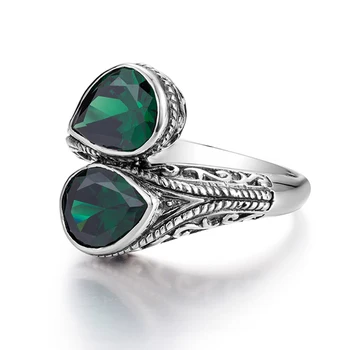 SzjinAo Emerald Snubné Prstene Pre Ženy, Skutočné 925 Sterling Silver Drahokam Krúžky Kvapka Vody Luxusné, Ručne vyrábané Jemné šperky Vintage
