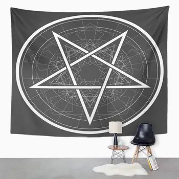 Umelecké diela Stene Visí Satan Baphomet Star Obrátený Pentagram Satanic Znamení gotiky Symbol Kruhu Diabol 60x80 Cm Tapestrie 766