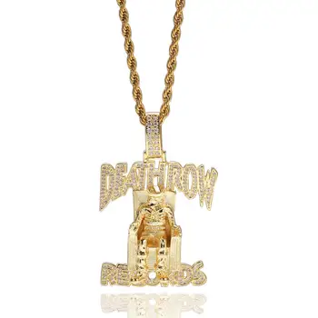 UWIN Hiphop Šperky Deathrow Záznamy Prívesok Náhrdelníky pre Mužov, Ľadový Sa Cubic Zirconia Charms Medi Prívesky Módne Šperky 4073