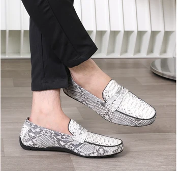 Vysoká kvalita python kožené členkové topánky móda voľný čas mokasíny ručné luxusné topánky slip-on