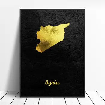 Zlaté Mapu Sýrii Plátno Na Stenu Art Print Moderné Plagát Na Stenu Obrázky Obývacia Izba Dekor