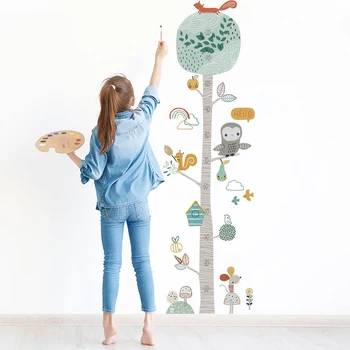 Zollor DIY Lesných Zvierat, Stromov Výška Steny Nálepky Dekor Nordic Deti Výška Opatrenie nástenná maľba Obtlačky Škôlky Krásne Tapety