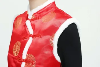 Čínsky Nový Rok Oblečenie Muži Ženy Vesta Červená Kožušiny Hrubé Udržať V Teple Bunda Tang Vyhovovali Zimný Jarný Festival Výkon Nosenie