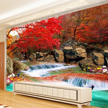 Čínsky Štýl 3D nástennú maľbu na Stenu Papier Prírodnej Krajiny Xiangshan Červené Listy Žeriav Foto Tapety nástenná maľba 3D Izby Krajiny 55415