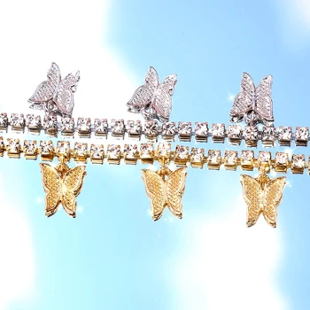 BYNOUCK Luxusné Bling Gold Silver Farba Prívesok Motýľ Náhrdelník Vyhlásenie Drahokamu Reťazca Choker Náhrdelník pre Ženy Šperky