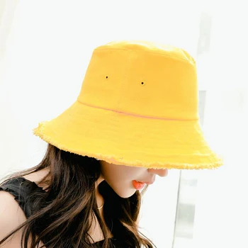 2019 Nový Plochý Top Vedierko Hat Solid Black Navy Žltá Rybár Spp Bavlna Ošumelé Jar Leto Slnko Klobúk Široký Okraj Pláže Hat