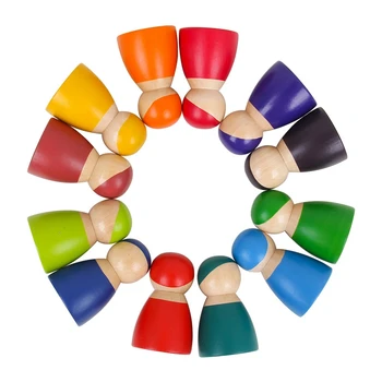12PCS Rainbow Farebné Drevené Bábiky Bábiky Hrať Dom Detí Dieťa Raného Vzdelávania výhodou Drevené Hračky