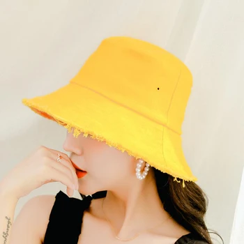 2019 Nový Plochý Top Vedierko Hat Solid Black Navy Žltá Rybár Spp Bavlna Ošumelé Jar Leto Slnko Klobúk Široký Okraj Pláže Hat