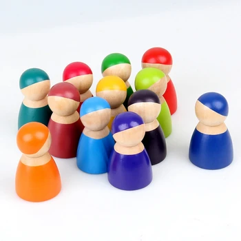 12PCS Rainbow Farebné Drevené Bábiky Bábiky Hrať Dom Detí Dieťa Raného Vzdelávania výhodou Drevené Hračky